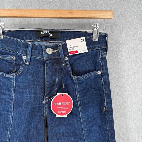 Express Womens Denim Perfect Ankle Skinny Jean Size 2 Dark Wash Center Seam NEW - Picture 2 of 15